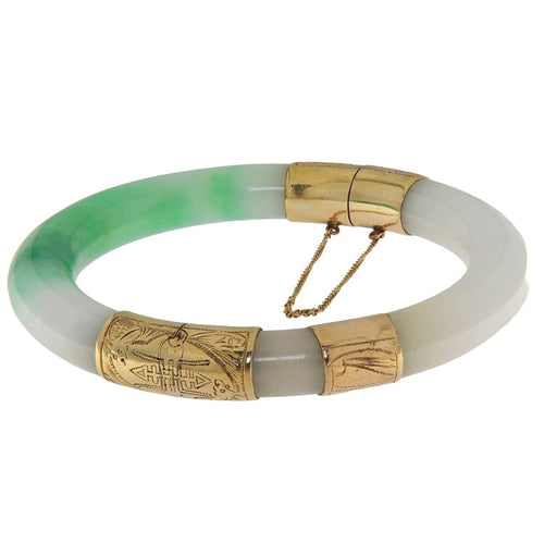 Bracelet Bracelet rigide en or jaune 14 ct et jadéite 58 Facettes G3943