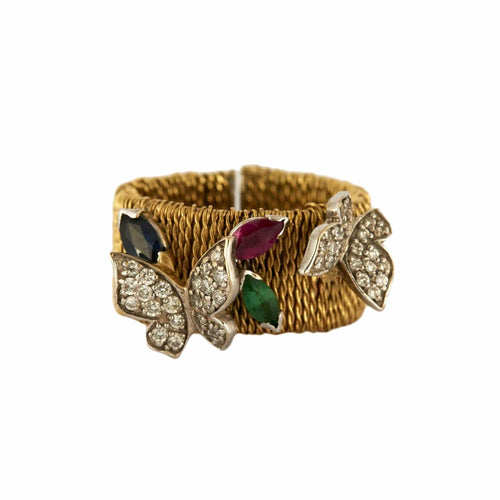 Bague 53 Bague Butterfly en or jaune et diamants, rubis, saphir, émeraude 58 Facettes BO/230098