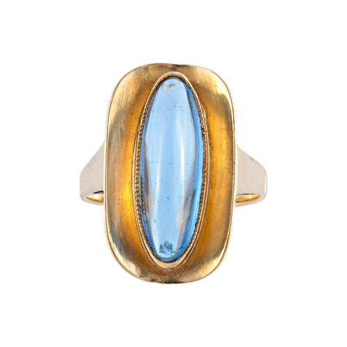 Bague 49 Ellipse - Bague ovale en or jaune et pierre bleue 58 Facettes BO/03-00811