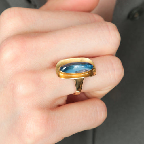 Bague 49 Ellipse - Bague ovale en or jaune et pierre bleue 58 Facettes BO/03-00811