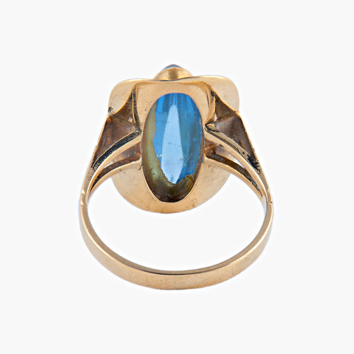 Bague 49 Ellipse - Bague ovale en or jaune et pierre bleue 58 Facettes BO/03-00811
