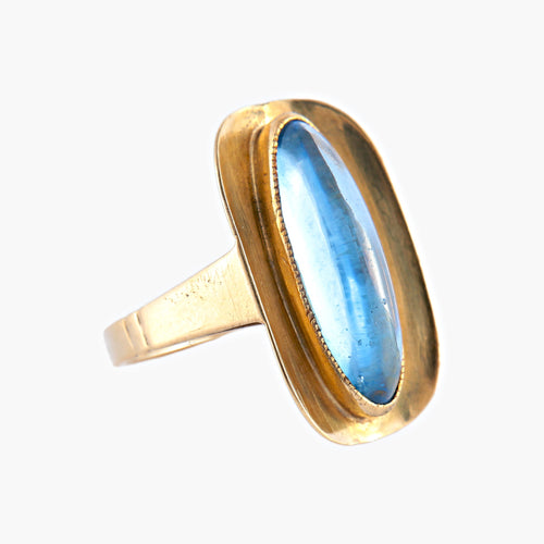 Bague 49 Ellipse - Bague ovale en or jaune et pierre bleue 58 Facettes BO/03-00811
