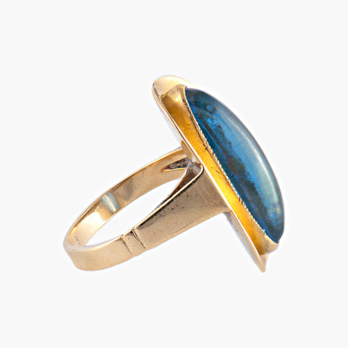 Bague 49 Ellipse - Bague ovale en or jaune et pierre bleue 58 Facettes BO/03-00811
