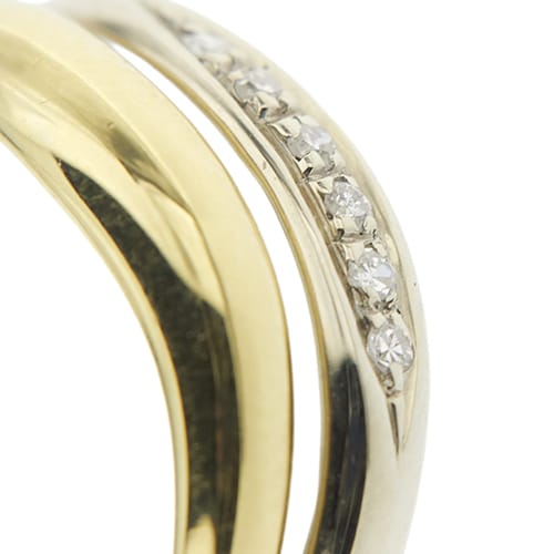 Bague double anneau en or jaune, or blanc et diamants 58 Facettes 39837