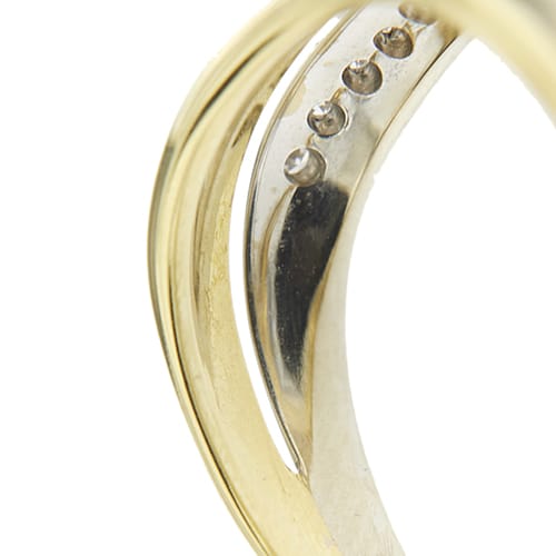 Bague double anneau en or jaune, or blanc et diamants 58 Facettes 39837