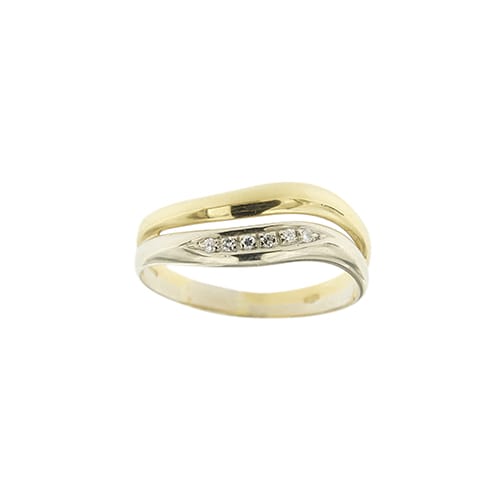 Bague double anneau en or jaune, or blanc et diamants 58 Facettes 39837