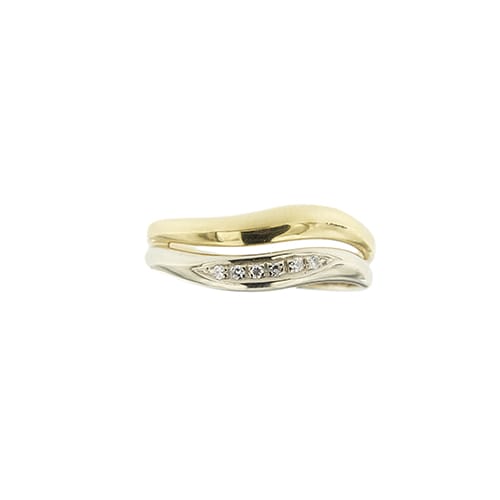 Bague double anneau en or jaune, or blanc et diamants 58 Facettes 39837