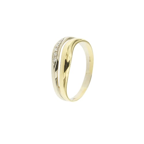 Bague double anneau en or jaune, or blanc et diamants 58 Facettes 39837