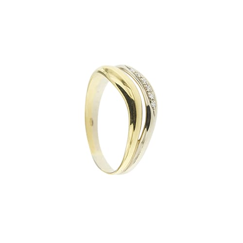 Bague double anneau en or jaune, or blanc et diamants 58 Facettes 39837