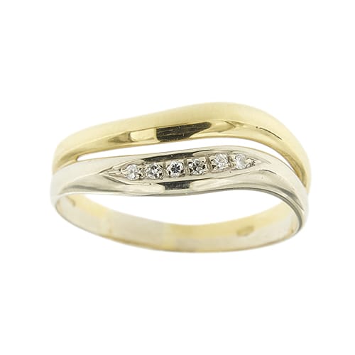 Bague double anneau en or jaune, or blanc et diamants 58 Facettes 39837