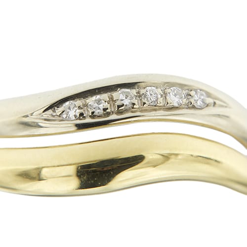 Bague double anneau en or jaune, or blanc et diamants 58 Facettes 39837