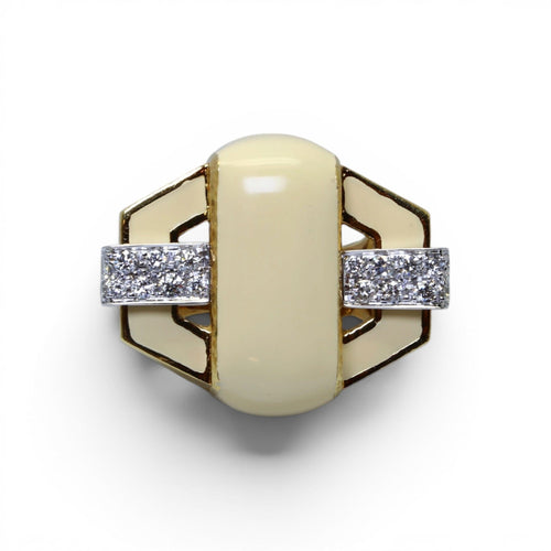 Bague 52 David Webb - Bague pavée en or jaune, diamants et émail 58 Facettes