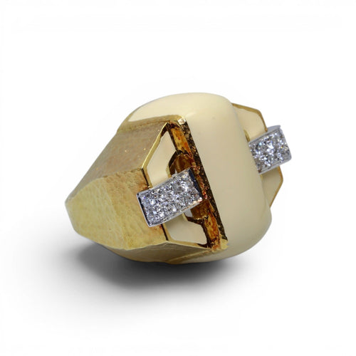 Bague 52 David Webb - Bague pavée en or jaune, diamants et émail 58 Facettes
