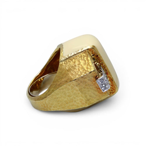 Bague 52 David Webb - Bague pavée en or jaune, diamants et émail 58 Facettes