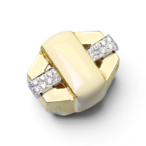 Bague 52 David Webb - Bague pavée en or jaune, diamants et émail 58 Facettes