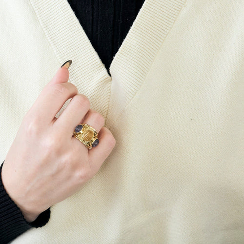 Bague 57 Bague jonc en or jaune 18 carats et pierres de couleur 58 Facettes BO/240024//