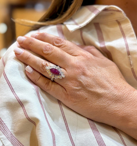 Bague-pendentif en or 18 carats, diamants et rubis 58 Facettes trs