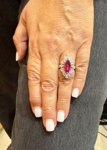 Bague-pendentif en or 18 carats, diamants et rubis 58 Facettes trs