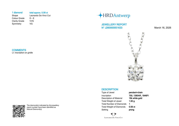 Pendentif LDV - Pendentif Forever en or blanc 18 kt avec diamant naturel 58 Facettes FRP56PLDVOB