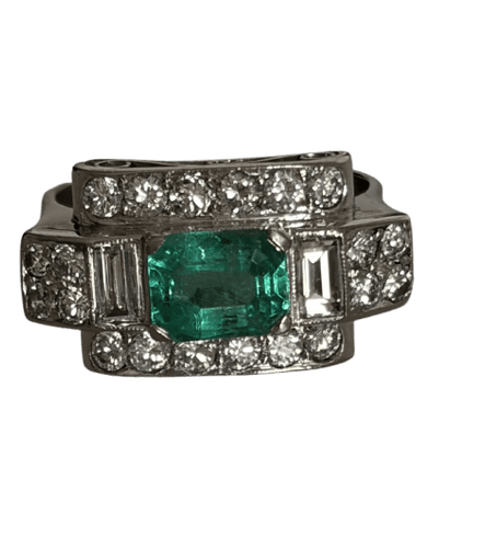 Bague 56 Bague en or gris 18k et platine, émeraude et diamants 58 Facettes LOT 7448