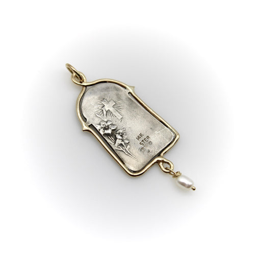 Pendentif Brother Wolf - Pendentif médaillon Virgo Maria en argent et or 14 carats perle 58 Facettes A2007T