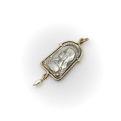Pendentif Brother Wolf - Pendentif médaillon Virgo Maria en argent et or 14 carats perle 58 Facettes A2007T