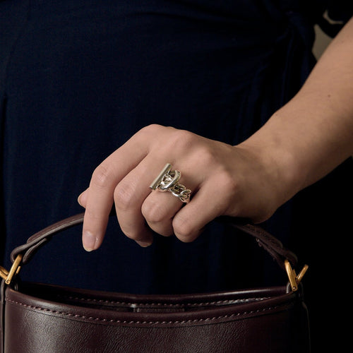 Bague 52 Hermès Croisette - Bague grand modèle en argent 58 Facettes 58FC42