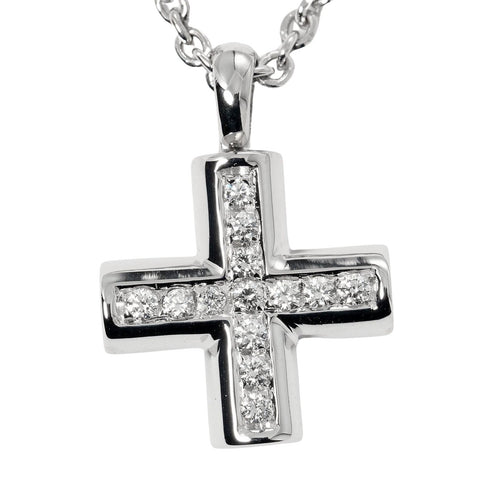 Pendentif Bvlgari Croce - Pendentif en or blanc 18k et diamants pavés 58 Facettes bbs0qdjdva