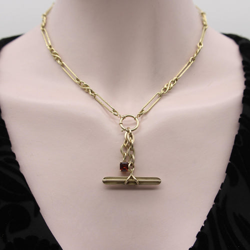Collier Pendentif T-bar victorien en or 14K avec chaîne ovale 58 Facettes A2007P