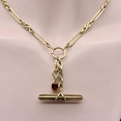 Collier Pendentif T-bar victorien en or 14K avec chaîne ovale 58 Facettes A2007P