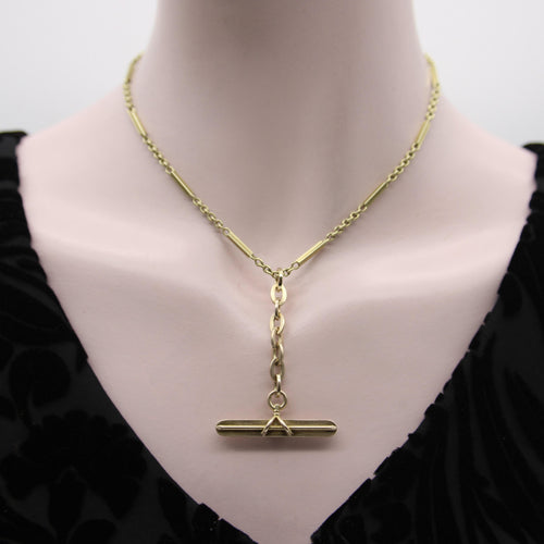 Collier Pendentif T-bar victorien en or 14K avec chaîne ovale 58 Facettes A2007P