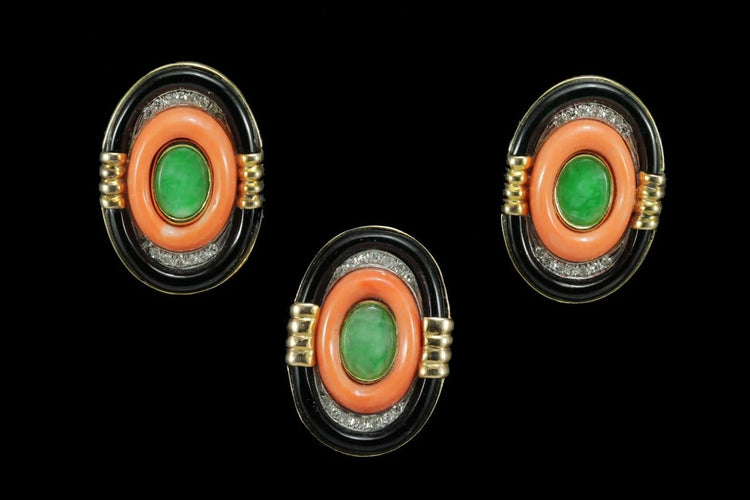 Bague 48 Ensemble Art déco - Boucles d'oreilles et bague en or 14 carats 58 Facettes 8434