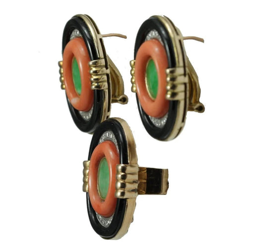 Bague 48 Ensemble Art déco - Boucles d'oreilles et bague en or 14 carats 58 Facettes 8434