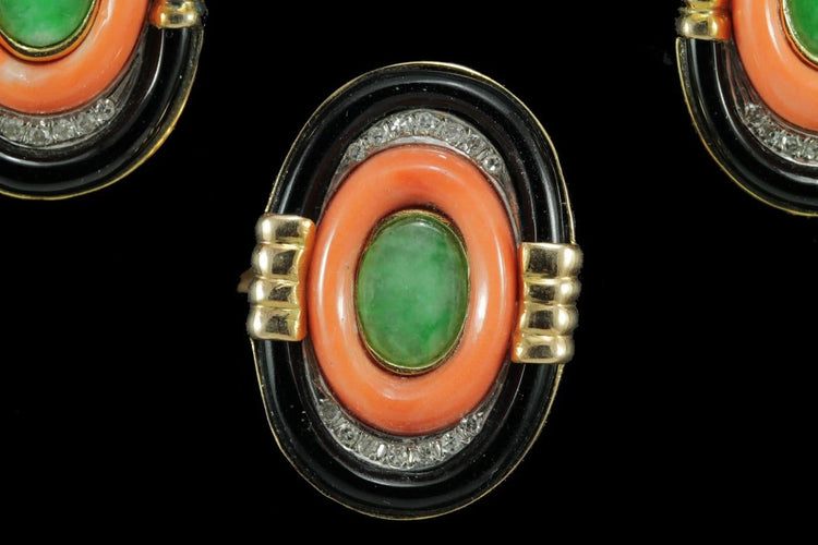 Bague 48 Ensemble Art déco - Boucles d'oreilles et bague en or 14 carats 58 Facettes 8434