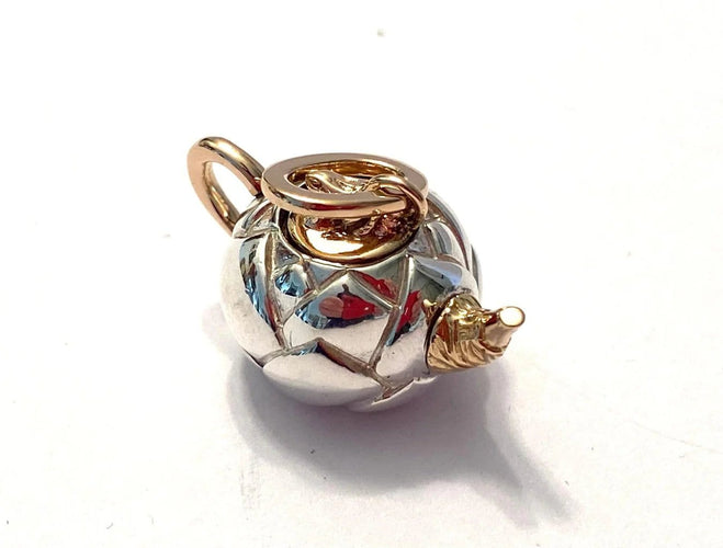 Pomellato Cinq heures - Pendentif théière Lotus en argent et or rose 58 Facettes