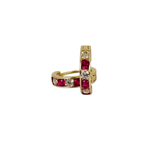 Boucles d'oreilles vintage en or jaune 14 ct, rubis et saphirs blancs