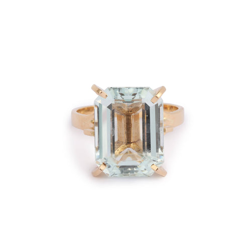 Bague 57.5 Bague en or jaune 18 carats et aigue-marine 10 carats 58 Facettes B383