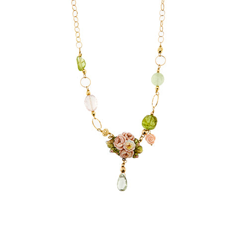 Gabriella Rivalta - Collier fleur émaillée en or jaune, corail et gemmes 58 Facettes 36331