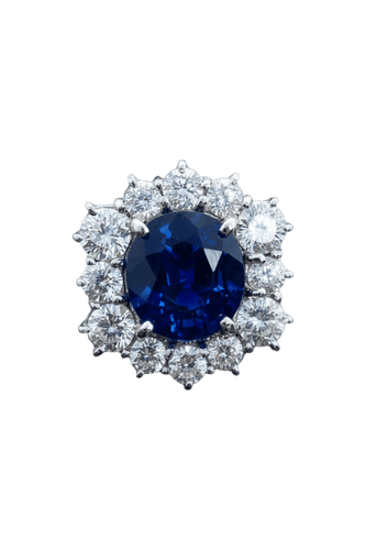 Bague 57 Bague marguerite hexagonale en or blanc, saphir et diamants 58 Facettes