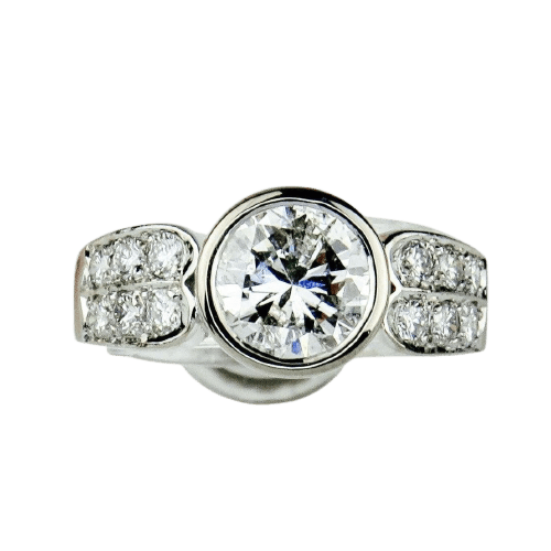 Bague 52 Bague halo vintage en or blanc avec grand solitaire 58 Facettes 1849