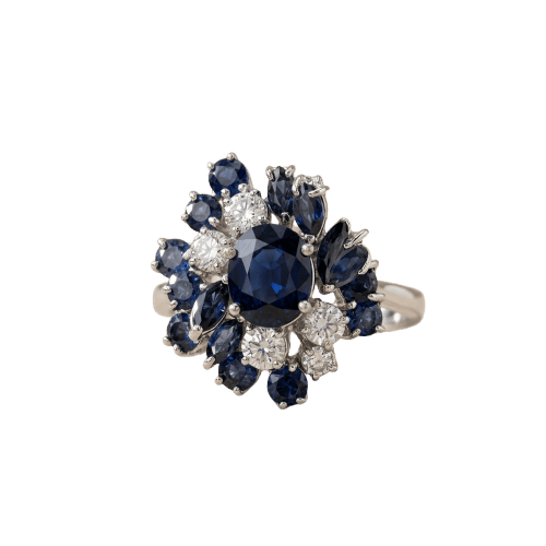 Bague 55 Bague en or blanc avec diamants et saphirs 58 Facettes 1601