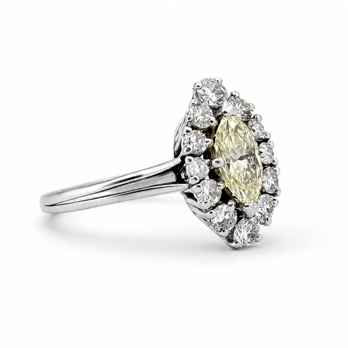 Bague 57 Bague marquise ancienne en or blanc et diamants naturels 58 Facettes ma