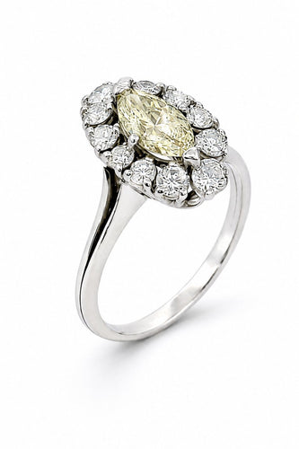 Bague 57 Bague marquise ancienne en or blanc et diamants naturels 58 Facettes ma