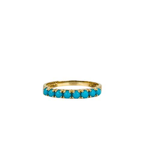 Bague vintage en or jaune 14k et turquoises