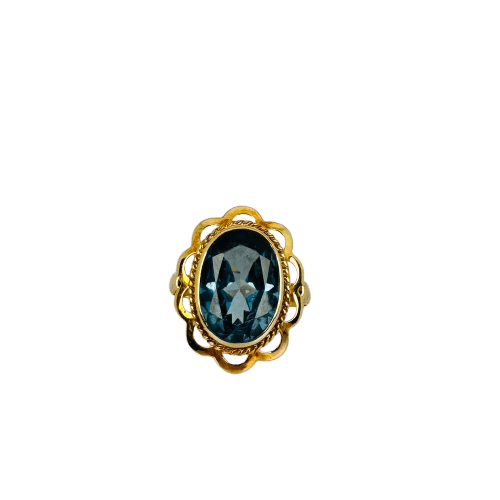 Bague 52 Bague vintage en or jaune 14 carats et topaze bleue 58 Facettes 2604029