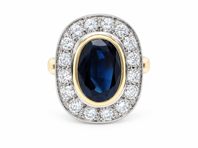 Bague 53.5 Pompadour - Bague en or jaune, platine, saphir et diamants 58 Facettes 32642