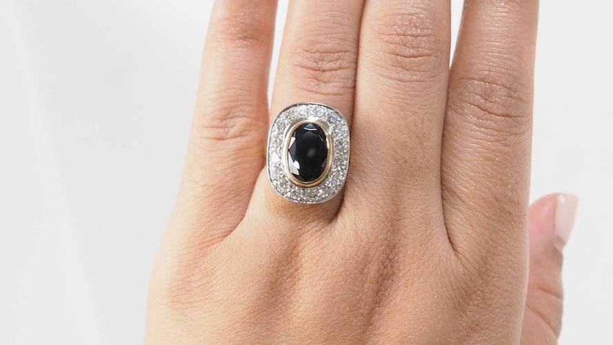 Bague 53.5 Bague pompadour en or jaune, platine, saphir et diamants 58 Facettes 32642