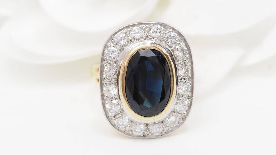 Bague 53.5 Pompadour - Bague en or jaune, platine, saphir et diamants 58 Facettes 32642
