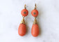 Boucles d'oreilles Boucles d'oreilles gouttes en or jaune, corail et diamants taille rose 58 Facettes