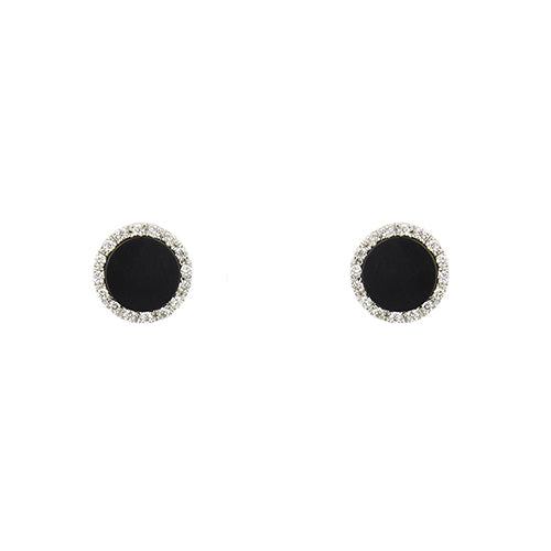 Boucles d'oreilles en or blanc, onyx et diamants 58 Facettes 39408